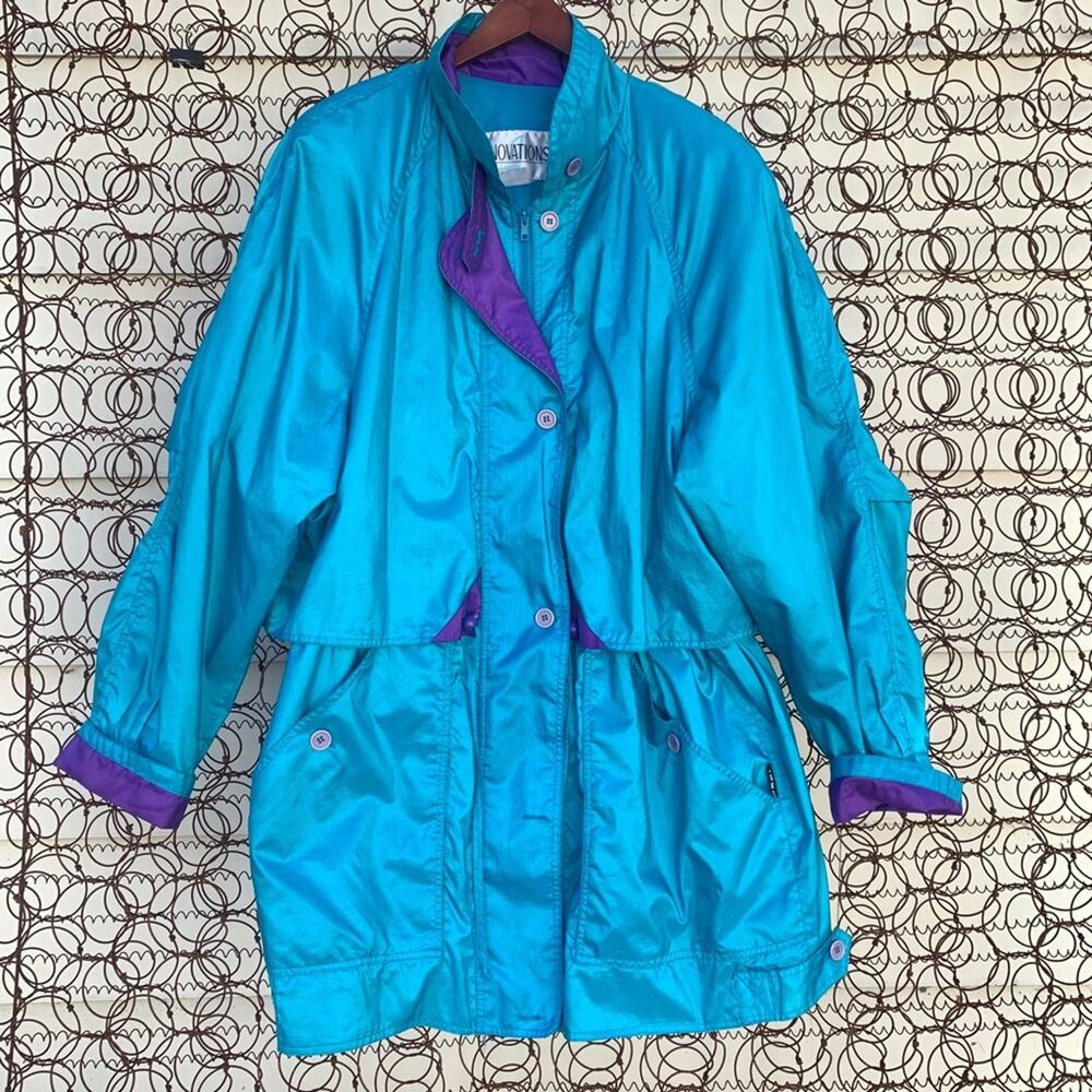 Vintage 90s teal purple windbreaker raincoat Innovations XL